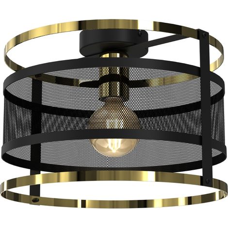 Plafonnier Luminex Rim grille noir/or métal E27 30cm