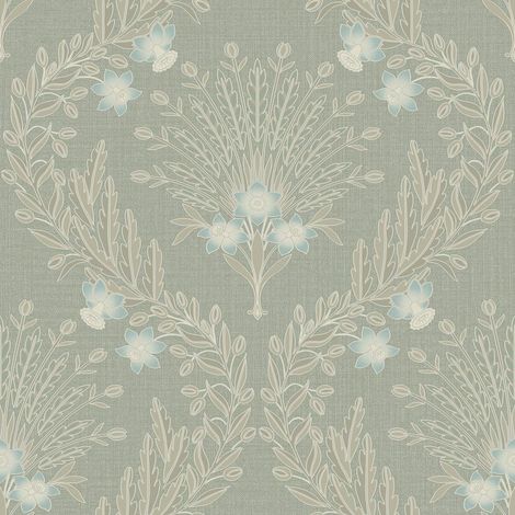Grandeco Flora Sage Green Blue Wallpaper Flowers Nature Modern Textured Vinyl (1/4)