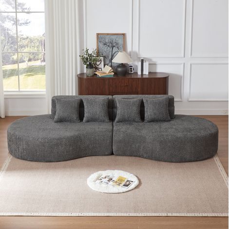 Canapé modulable en mousse 310 cm, 2 modules, housse teddyfleece amovible et lavable, gris HAVRYA (1/5)