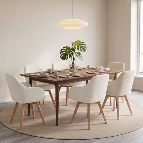 Chaises salle à manger - WAFTING - scandinave-moderne - Pivotante 360° - Velours côtelé beige - Pieds hêtre massif (1/5)