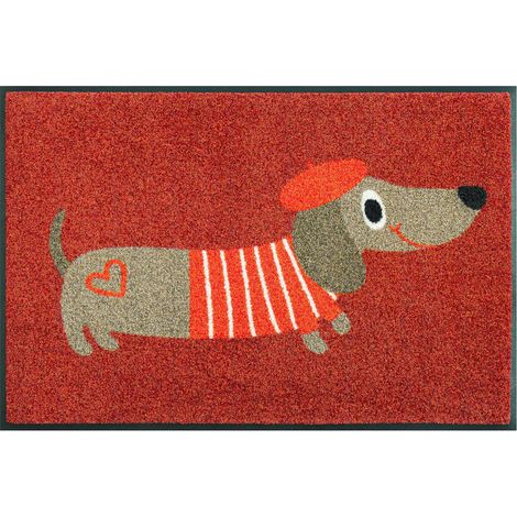 FLOORNOVO Schmutzfangmatte Trend Design - 75 cm x 50 cm - Herr Wuff - waschbare Fußmatte Innen und übderdachte Außenbereiche (1/4)