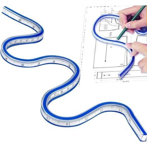 Flexibles Lineal, 50 cm PVC-Lineal, biegsames, gebogenes Lineal, doppelseitiges Kunststoff-Schlangenlineal für Büro, Schule, Atelier, technisches Zeichnen, Holzbearbeitung – Blau (1/5)