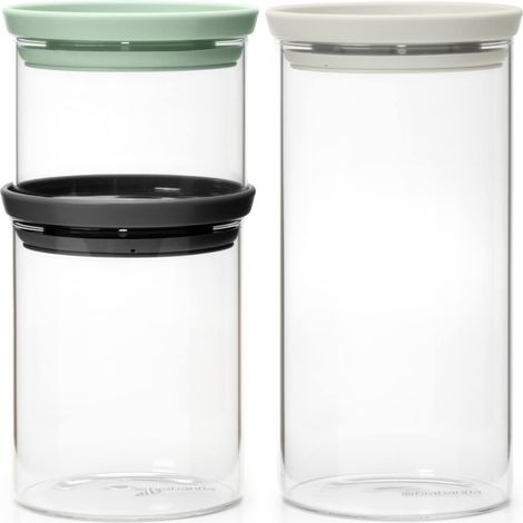 Brabantia - Barattoli Impilabili - Set di 3 - Contenitori per la Cucina - Salvaspazio - per Alimenti più Freschi più a Lungo - Guarnizione in Silicone - Lavabili in Lavastoviglie - Mix - 0.3/0.6/1.1 L (1/5)