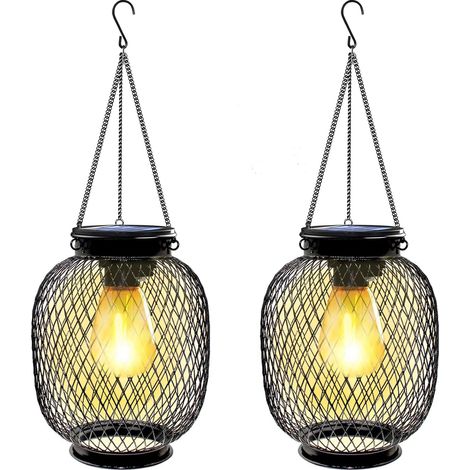 Solarlampe für den Außenbereich, zum Aufhängen, für den Garten, Collasis, IP65, wasserdicht, für den Außenbereich, Solarlaterne, 2 Stück, Metall, für den Außenbereich, Solarleuchte mit LED-Glühbirne,