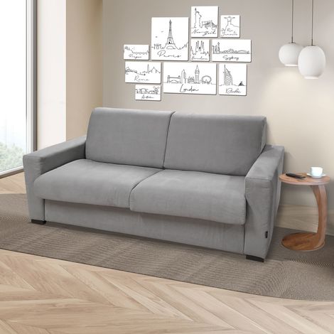 DIVANO LETTO MOD. CITY CM 195 IN TESSUTO GRIGIO CON RETE ELETTROSALDATA (1/5)