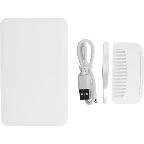 Miroir de maquillage LED rechargeable avec peigne de voyage et pince à épiler en métal, éclairage intelligent blanc, compact portable pour sac, design élégant blanc (1/5)
