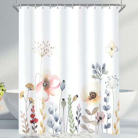 Duschvorhang 200x200cm Blumen Pflanze Textil Antischimmel Wasserabweisend (1/5)