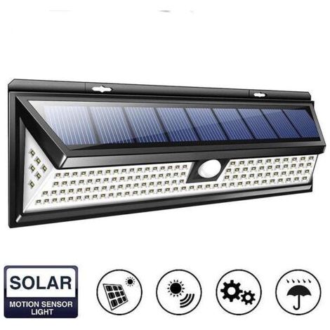 Applique murale solaire 118 LED 1000 lumens – Détecteur de mouvement 120° – Étanchéité IP65 – Angle d'éclairage 270° – Installation facile
