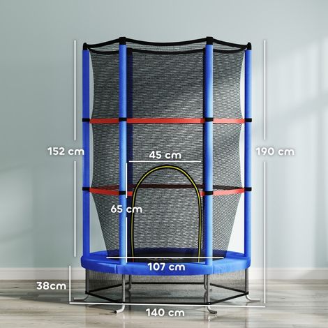 Trampoline enfant 3-6 ans Ø140cm filet sécurité 6 poteaux, PE métal, entrée zipée, bleu noir 140x190 cm