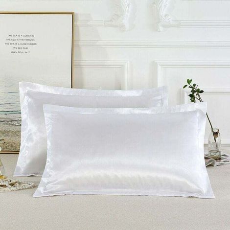 Lot de 2 taies d'oreiller en soie de mûrier – Taille standard 4670cm – Douce et lisse pour santé des cheveux et de la peau – Blanc (1/3)