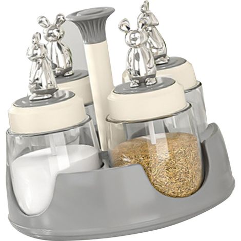 Porte-épices rotatif, salière avec couvercle et bouteille en verre, gris, pour la cuisine, le restaurant et la maison. (1/5)