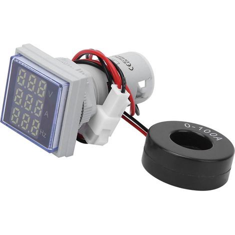 Blanc,Carré ,AC 50 380V 0 100A 0 99 Hz Testeur de Tension de Courant Alternatif 22mm avec Affichage LED à 3 Chiffres Voltmètre Multifonction (1/5)
