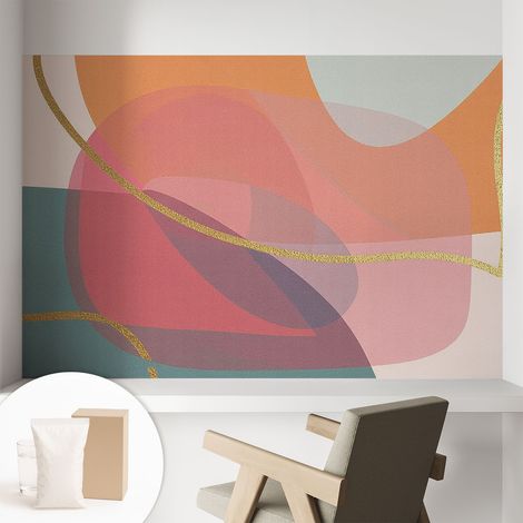 Tapete Vliestapete mit Kleber - Wanddekoration Wohnzimmer - Tapete Schlafzimmer Bunte Formen 104x70 cm (1/5)