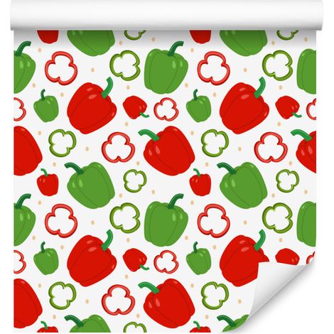 Papier peint Paprika blanc et corail pour salon et chambre 50x1000 cm (1/4)