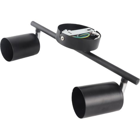 Kit d'éclairage sur rail LED 2 spots noir mat fer aluminium ABS orientable 90° rail 10.8 pouces base 9cm pour ampoule GU10 plafond (1/5)