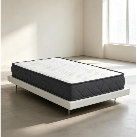 Matratze 90x190x20 cm aus Polyester und Schaumstoff, weiß/grau – MEUBLIV (1/5)