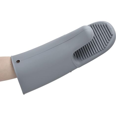 Guantes de silicona gruesos, impermeables, extralargos y antideslizantes para horno, ideales para cocinar y hacer barbacoas (color gris). (1/5)
