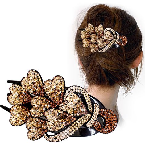 Barrette à strass pour femme et fille, pinces à cheveux cristal élégantes, accessoire pour cheveux épais et longs, lot de 2 (1/5)