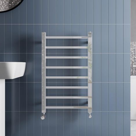 Solaro Designer Chrome Heated Towel Rail Square Bar Bathroom Radiator Ladder Wall Mounted 800 x 500mm (1/4)