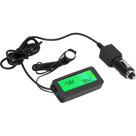 Mini thermomètre électronique avec écran LCD, 12 V CC, pour voiture, intérieur et extérieur (vert). (1/5)