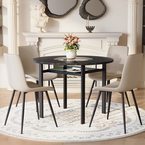 Set tavolo rotondo con 4 sedie grigio caldo, Ø100 cm, MDF effetto legno nero MODENUIT (1/5)