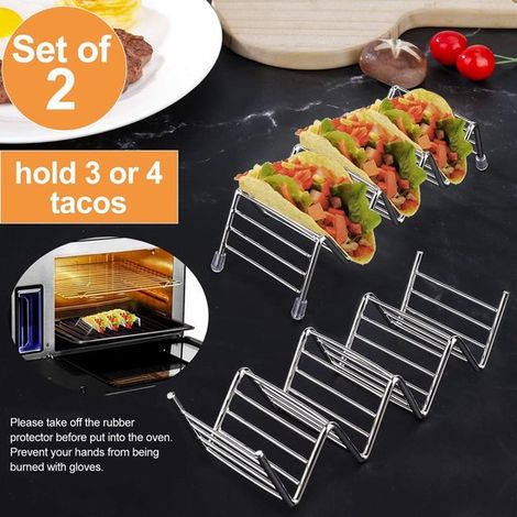 2 pezzi - Pinze per tacos - Pinze per tacos in acciaio inox - Supporto per tacos - Supporto per vassoio per tortillas - Strumento ondulato - Gadget da cucina - Per tacos - Argento - Per tacos con gusc (1/4)