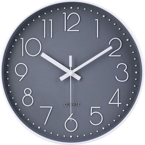 Orologio da parete silenzioso 30 cm – Movimento al quarzo di precisione – Design moderno per camera da letto, cucina, soggiorno – Grigio – Grey-30-Crezuo