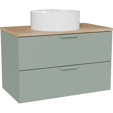 Mobile bagno sospeso con lavabo da appoggio rotondo Verde mandorla L80 cm – AVORELI (1/5)