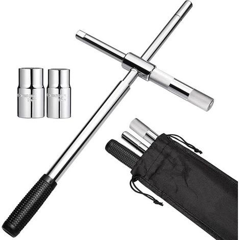 Cléà roue télescopique avec douilles 17/19mm et 21/23mm, Clé croix pour changer les pneus de voiture, Étendre jusqu'à 60cm (1/5)