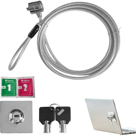 Cavo antifurto con serratura a chiave per PC, laptop, smartphone e tablet, realizzato in acciaio zincato e lega di zinco, lunghezza 2 m, maggiore sicurezza con 2 chiavi incluse. (1/5)