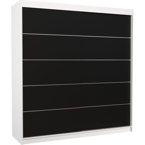 Armoire chambre adulte blanche et noir 2 portes coulissantes Yvona 200cm (1/5)