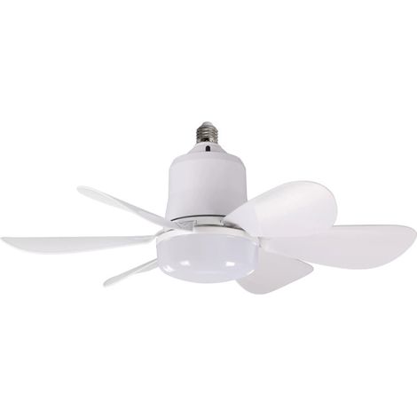 Ventilateur de plafond avec lampe 30w lampe de plafond avec tête E27 LED dimmable pour chambre à coucher salon vitesse du vent 3 vitesses 6 lames (blanc 30w) (1/5)