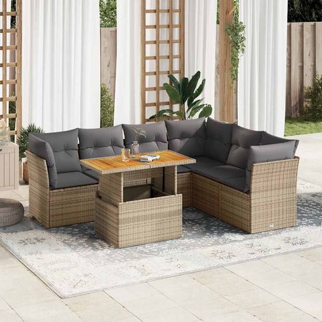vidaXL Salon de jardin avec coussins 7 pcs beige résine tressée (1/5)