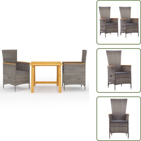 The Living Store Ensemble à manger de jardin 3 pcs Gris - Chaises de jardin (1/5)