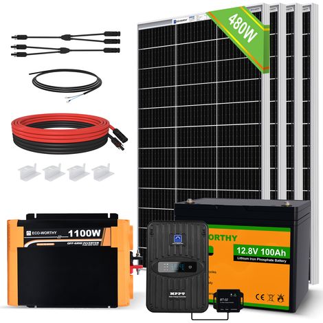 ECO-WORTHY 480W 12V Solar Panel Kit Off-Grid System with Lithium Battery for Household Shed