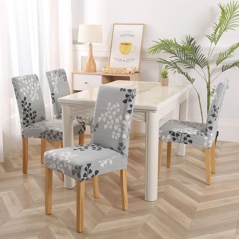 Housses de Chaise de Salle à Manger,Moderne Élastique Couverture de Chaise Durable Housse Chaise Extensible pour Décoration de Mariage,Hôtel,Restaurant (Feuille, 6 Pièces) (1/5)