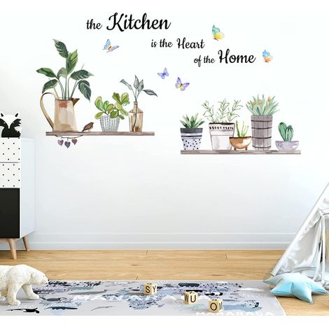 Stickers Muraux Cuisine Plantes Autocollant Mural Papillon Sticker Proverbe Feuille Verte Décoration Murale Restaurant Chambre D'enfant (1/4)