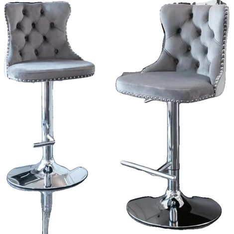 Tabourets de bar, Hauteur réglable, Siège confortable, Gris + Velours + Mousse (1/2)
