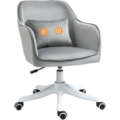 Poltrona da ufficio in velluto, con funzione massaggiante, cuscino lombare integrato, altezza regolabile, girevole a 360°, grigio chiaro.