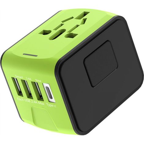 Universal International Travel Adapter with 3 USB and 1 Type-C, 1500W, Plugs from France to USA, Canada, UK, EU, Australia, China, Japan (1/5)