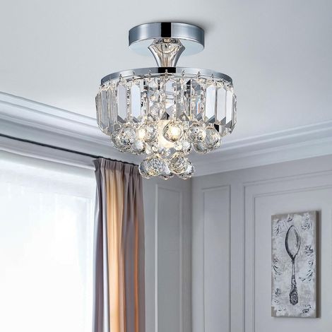 Moderne Chrome Cristal Semi Plafonnier Lustre Éclairage LED Plafonnier Luminaire Lampe pour Salle À Manger Salle De Bains Chambre Salon (1/5)