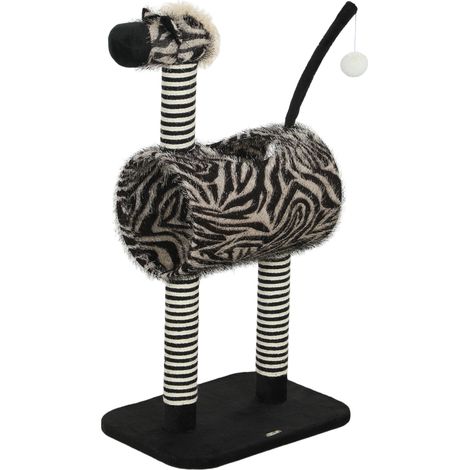 Arbre à chat à motif zèbre, 1 tunnel pour chat, 3 griffoirs, 48,5 cm x 35 cm x 93 cm, noir et blanc (1/5)