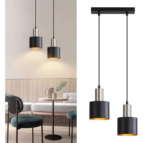 Suspensión E27 GBLY Lámpara colgante Vintage - Lámpara de cocina colgante 2 bombillas Lámpara de comedor colgante Oro Negro Isla de cocina Lámpara industrial regulable en altura sin bombilla