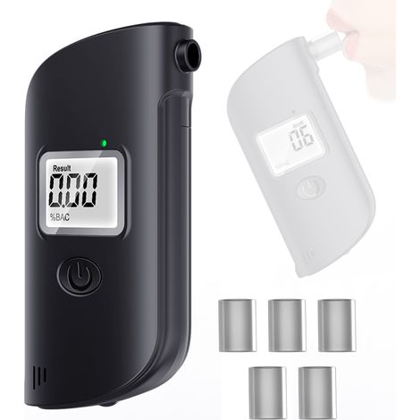 Éthylotest portable haute précision, détecteur d’alcool à souffle avec lumière LED et 5 embouts, support fonction alarme,de (1/5)