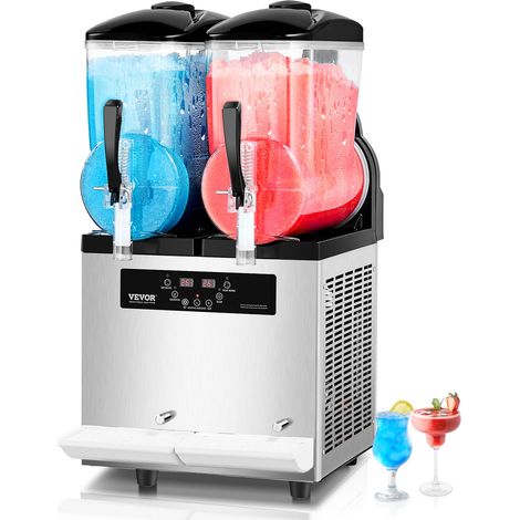 VEVOR Machine a Granite Commerciale 2x12 L Simple Reservoir, Machine a Boissons Glacees en Acier Inoxydable de 96 Tasses, Distributeur de Boissons Frappees Granitas Margarita Smoothie, Cafes Bars
