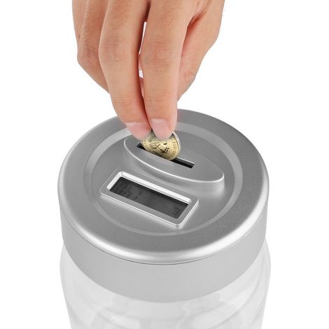 Trade Shop - Salvadanaio Con Contamonete Automatico Forma Barattolo Display Lcd Money Box Lcd - (1/5)