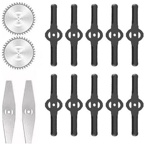Accessoire pour coupe-bordure – Lames de désherbeur électrique en acier inoxydable – 2 lames circulaires et 10 lames nylon – Pour coupe précise du gazon (1/5)