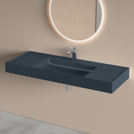 doporro Waschbecken Aufsatzwaschbecken Hängewaschbecken aus Mineralguss BTH: 120×46×12cm Waschplätze Waschtisch in matt Anthrazit inkl. Ablaufgarnitur Colossum630