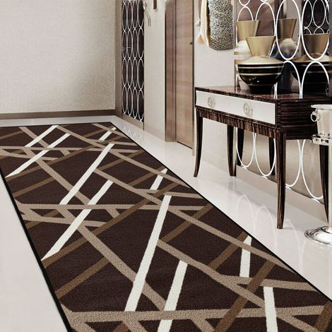 Tapis sur mesure Printed Marron avec rayures, 67 x 200 cm