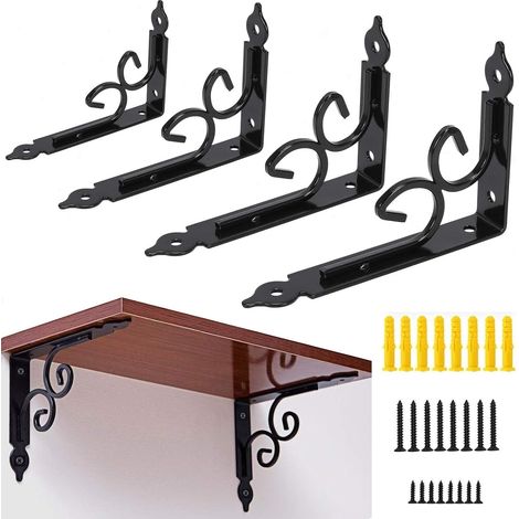 4 Pack Decorative Shelf Brackets 6 Inch   Wall Mounted Floating Shelf Brackets, Heavy Duty L Shape Metal Supports, Black (1/5)